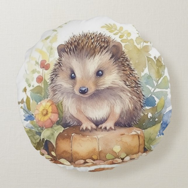 Adorable Hedgehogs  Round Pillow (Back)