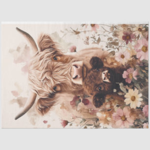 Adorable Highland Cow Calf with Mom Decoupage Tissue Paper