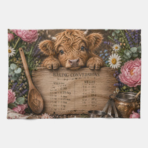 Adorable Highland Cow Conversion Chart Kitchen Towel