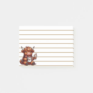 Adorable Highland Cow Enjoying Cozy Beverages Post-it Notes