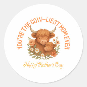 Adorable Highland Cow Mom Mother's Day Classic Round Sticker