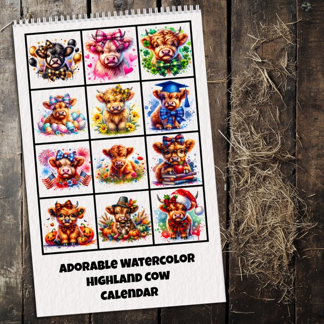 Adorable Highland Cow Watercolor Calendar (Creator Uploaded)