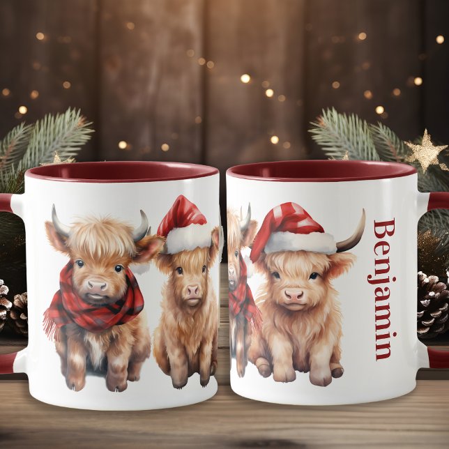 Adorable Highland Cows Calf Personalized Christmas Mug (Creator Uploaded)