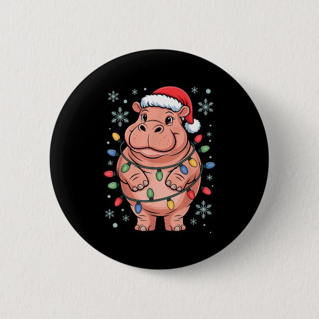 Adorable Hip Wrapped Christmas Light Santa Hat Win 2 Inch Round Button (Front)