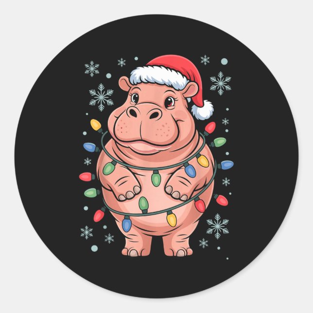 Adorable Hip Wrapped Christmas Light Santa Hat Win Classic Round Sticker (Front)