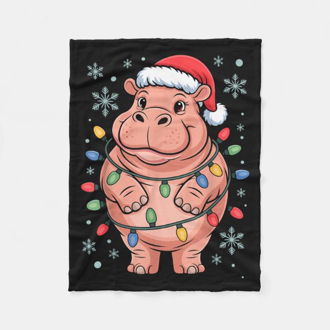 Adorable Hip Wrapped Christmas Light Santa Hat Win Fleece Blanket (Front)