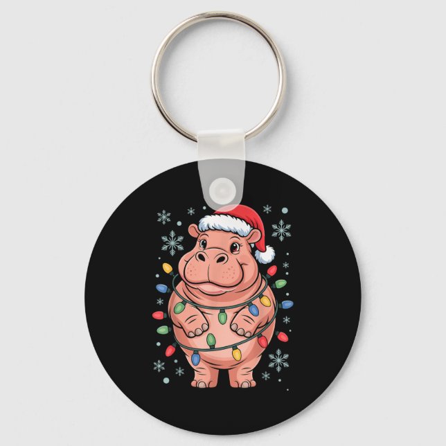 Adorable Hip Wrapped Christmas Light Santa Hat Win Keychain (Front)