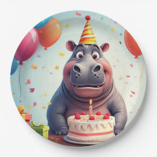 🎉Adorable Hippo Birthday Party Cake Table Decor🎂 Paper Plate