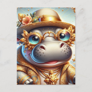 Adorable Hippo in Gold Bling Postcard