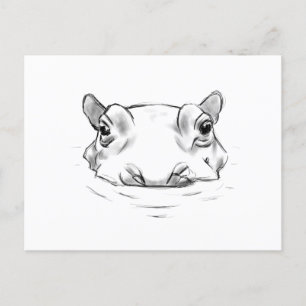 Adorable hippo sketch postcard