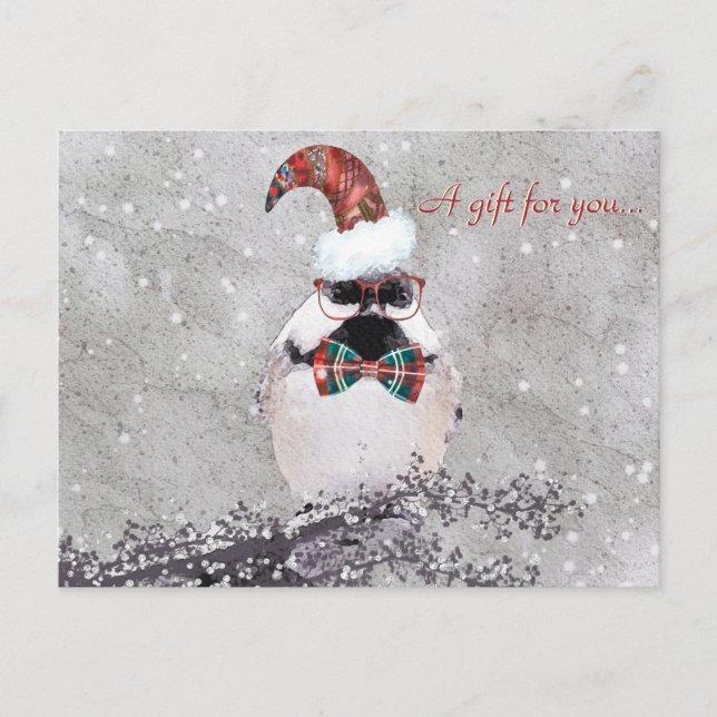 Adorable Holiday Chickadee Gift Certificate Postcard (Front)