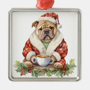 ADORABLE HOLIDAY CHRISTMAS BULLDOG DOG METAL ORNAMENT