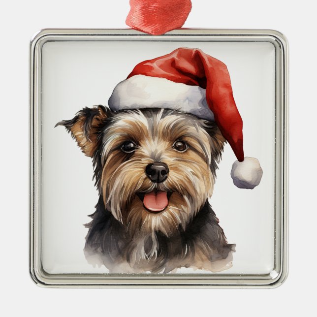 ADORABLE HOLIDAY CHRISTMAS YORKSHIRE TERRIER METAL ORNAMENT (Front)