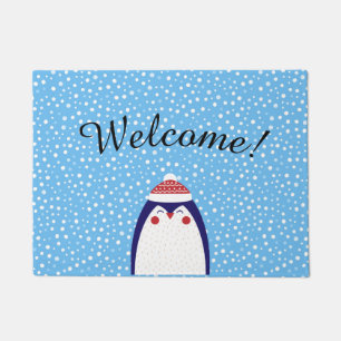 Adorable Holiday Penguin Welcome Door Mat