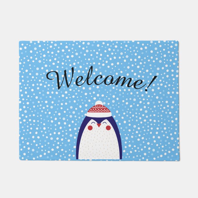 Adorable Holiday Penguin Welcome Door Mat