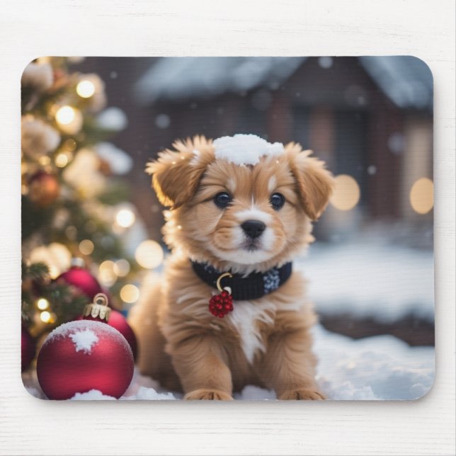Adorable Holiday Puppy Mouse Pad (Front)