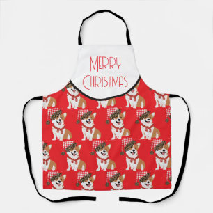Adorable Holiday Puppy Wearing Christmas Santa Hat Apron