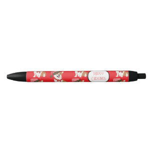 Adorable Holiday Puppy Wearing Christmas Santa Hat Black Ink Pen