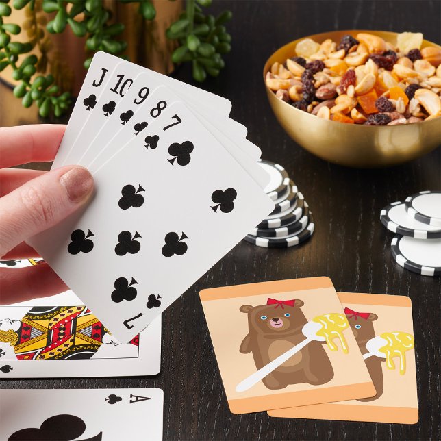 Adorable Honey Bear with Spoon And Red Bow  Playing Cards (Creator Uploaded)