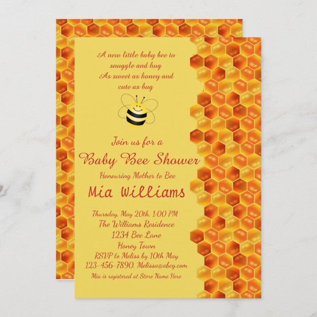 Adorable Honey Bee Themed Baby Shower Invitation (Front/Back)