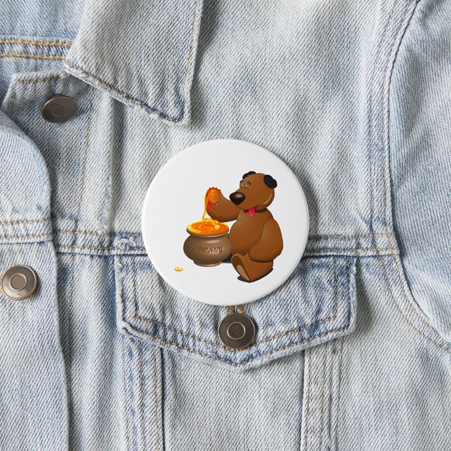Adorable Honey Loving Bear with Honey Pot  3 Inch Round Button (Creator Uploaded)