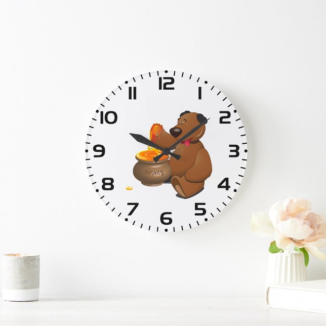 Adorable Honey Loving Bear with Honey Pot  Large Clock (Creator Uploaded)