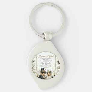 Adorable Honeybees, elegant floral wedding Keychain