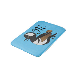 Adorable Hooded Merganser Duck Swimming Cartoon Bath Mat