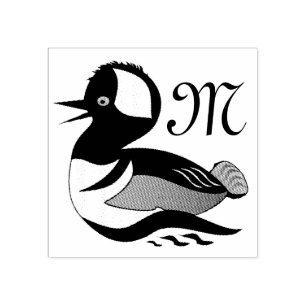 Adorable Hooded Merganser Duck Swimming Cartoon Rubber Stamp