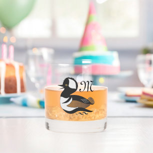 Adorable Hooded Merganser Duck Swimming Whiskey Glass