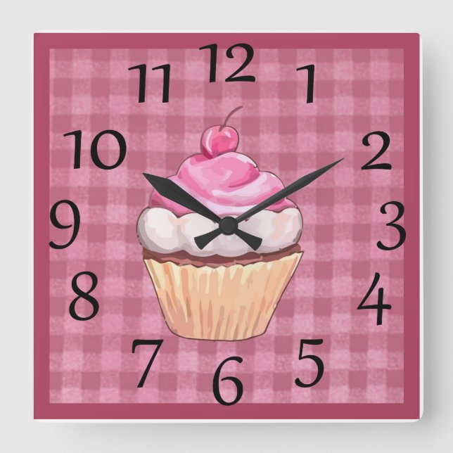 Adorable horloge rose En vichy Cupcake Mur (Recto)