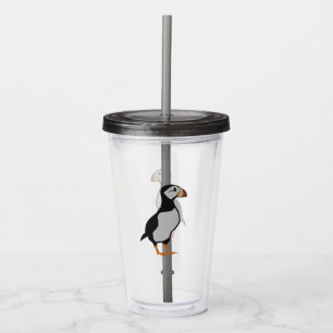 Adorable Horned Puffin Standing Cartoon Acrylic Tumbler