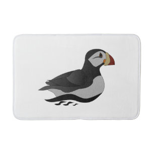 Adorable Horned Puffin Swimming Cartoon Bath Mat