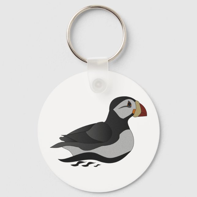 Adorable Horned Puffin Swimming Cartoon Keychain (Front)