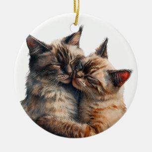 ADORABLE HUGGING SIAMESE CATS CERAMIC ORNAMENT