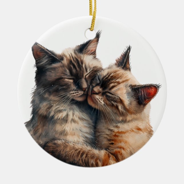 ADORABLE HUGGING SIAMESE CATS CERAMIC ORNAMENT (Front)