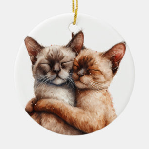 ADORABLE HUGGING SIAMESE CATS CERAMIC ORNAMENT