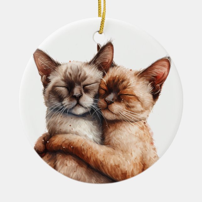ADORABLE HUGGING SIAMESE CATS CERAMIC ORNAMENT (Front)