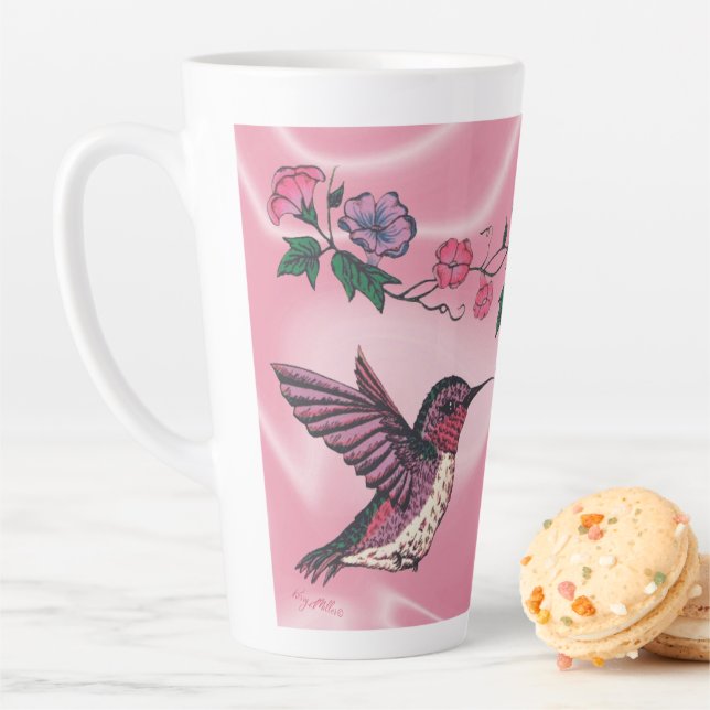 Adorable Hummingbird and Flowers Latte Mug (In Situ)