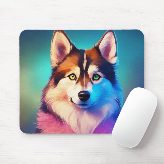 Adorable Husky Dog Face Mouse Pad Gift (With Mouse)
