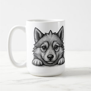 Adorable Husky Puppy Wood Engraving Style Coffee Mug