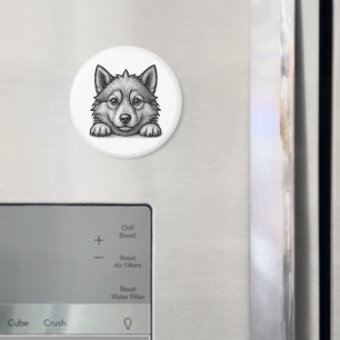 Adorable Husky Puppy Wood Engraving Style Magnet
