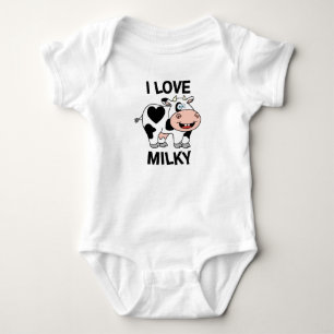 Adorable I Love Milky Cow with a Heart Spot Baby Bodysuit