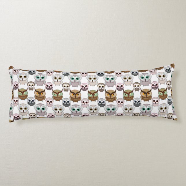 Adorable Illustrated Owls Pattern Body Pillow (Back)