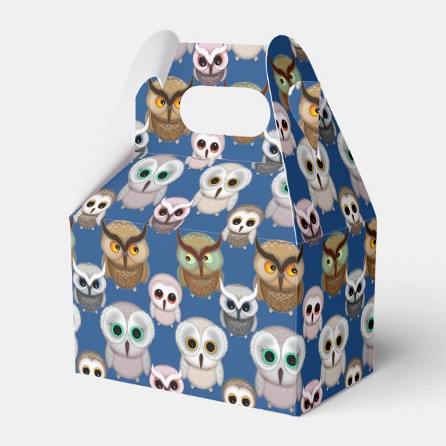 Adorable Illustrated Owls Pattern Favor Box (Front Side)
