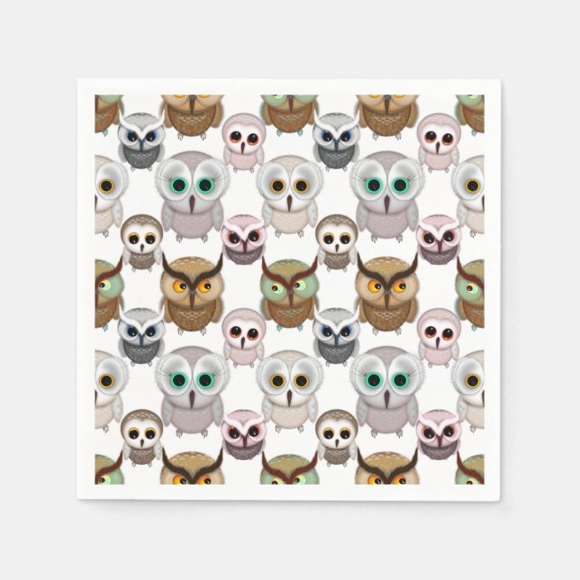 Adorable Illustrated Owls Pattern Napkin (Front)