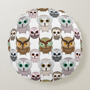 Adorable Illustrated Owls Pattern Round Pillow