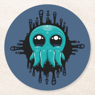 Adorable Inky Baby Octopus Friend Round Paper Coaster