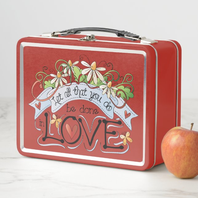 Adorable Inspirational Red Metal Lunch Box (In Situ)
