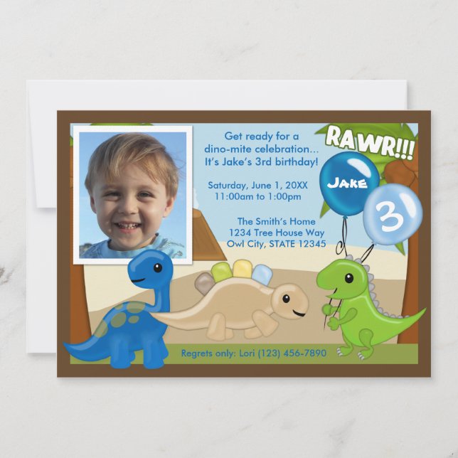 Adorable invitation à Dinosaur (photo) (Devant)